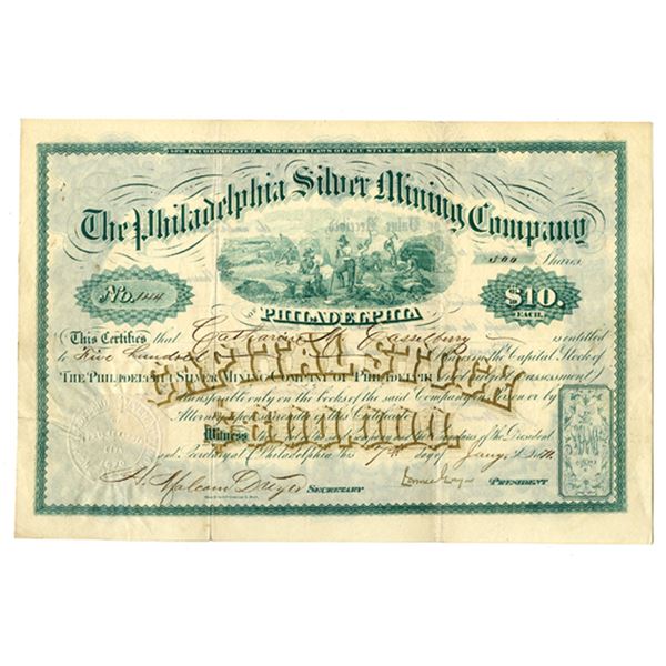 PA. Philadelphia Silver Mining Co., 1871, I/U Stock Certificate