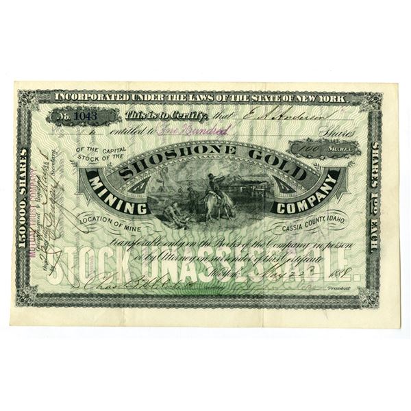 Idaho Territory. Shoshone Gold Mining Co., 1888, I/U Stock Certificate.