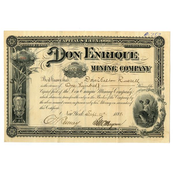 Mexico. Don Enrique Mining Company, 1888, I/U Stock Certificate