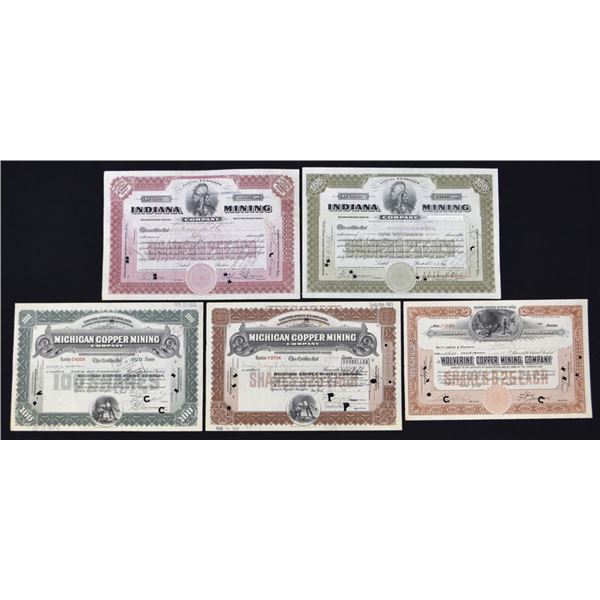 MI. Michigan Copper Mining Stock Certificate Collection, 1910 to 1921.