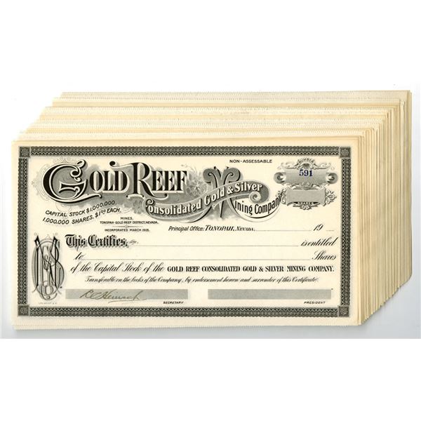 NV. Gold Reef Consolidated Gold & Silver Mining Co., ND ca.1900s), Remainder Group of Stock Certific