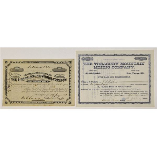 NM. New Mexico, 1883 & 1885 I/U Stock Certificate Pair
