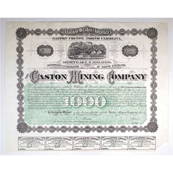 NC. Gaston Mining Co., 1875, Proof or Unmarked Specimen Bond