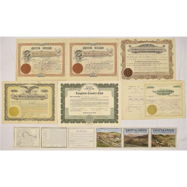 Western Investment, Education, Leisure & Mining-Era Ephemera Group, 1896 to 1931