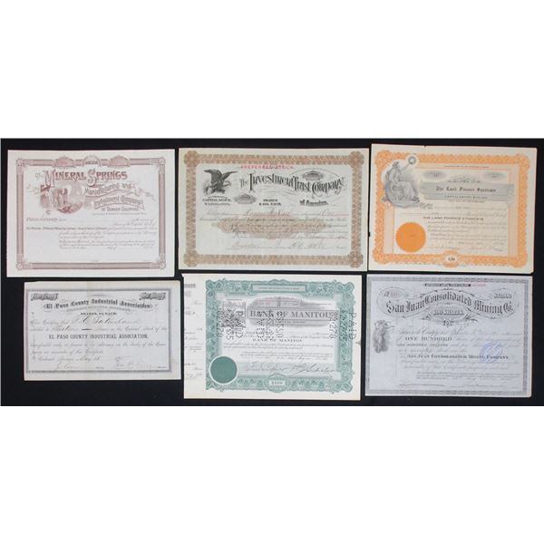 Colorado Commercial, Financial & Mining Stock Certificates, 1875 to 1926