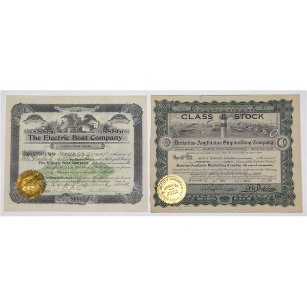IL. Illinois Shipbuilding Companies, 1894 and 1924, I/U Stock Certificate Pair.