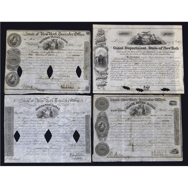 NY. State of New York Transfer Office and Canal Department, 1834 to 1867, I/C Bond Quartet.