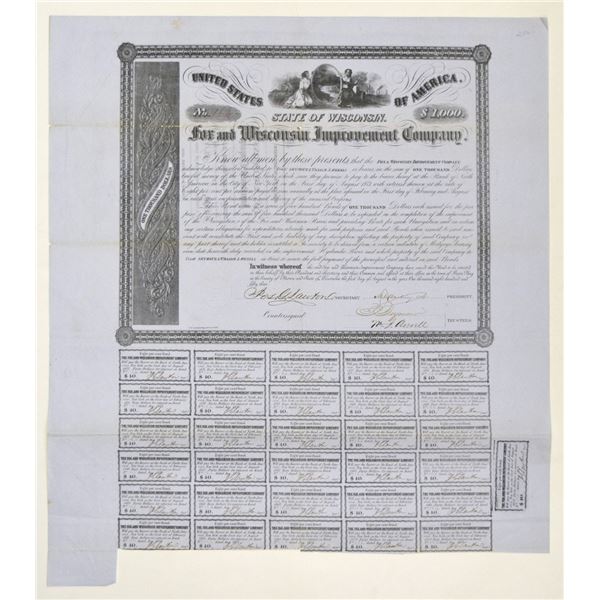 WI. Fox and Wisconsin Improvement Co., 1853, Issued Bond.