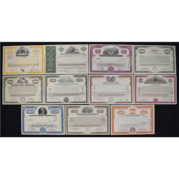 Oil, Gas and Energy Specimen Stock and Registered Bond Certificate Collection, 1970s to 1990s