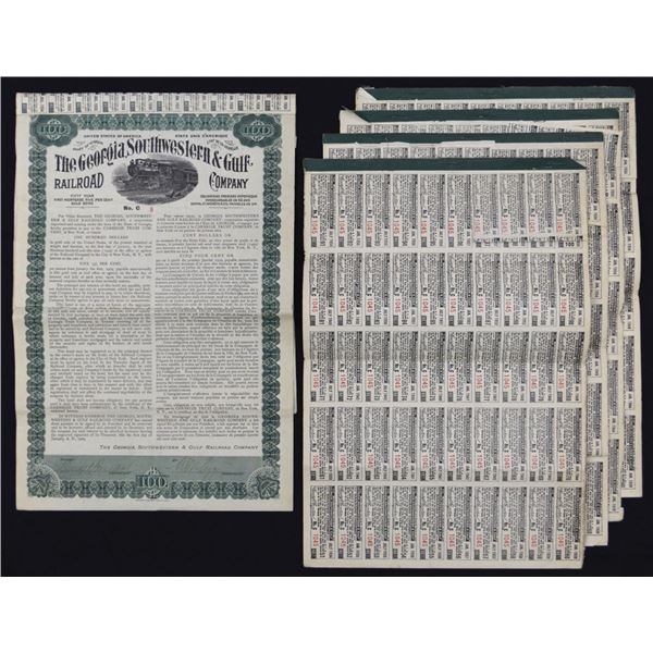 GA. Georgia, Southwestern & Gulf Railroad Co., 1909, I/U Gold Coupon Bond Quartet