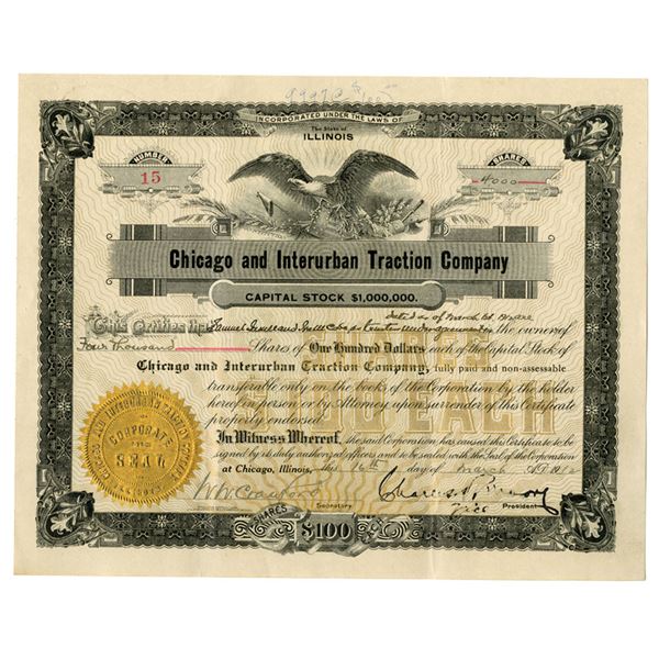 IL. Chicago and Interurban Traction Co., 1912, I/U Stock Certificate.