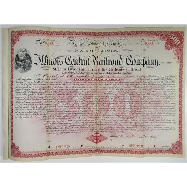 IL. Illinois Central Railroad Co., St. Louis Division and Terminal, 1897 Specimen Gold Coupon Bond R