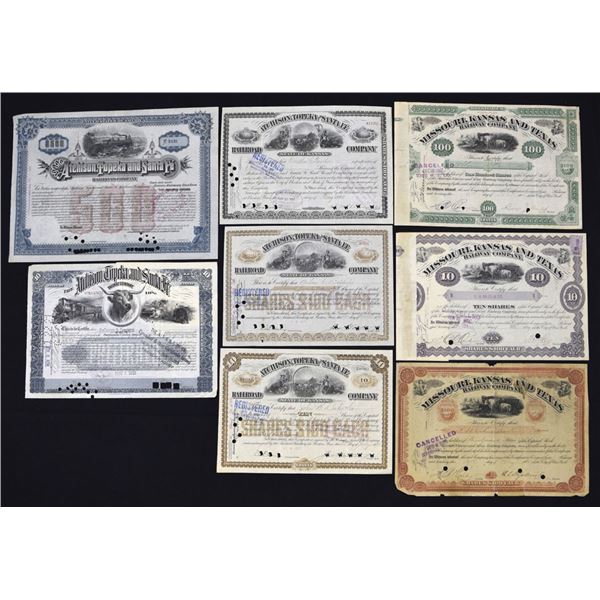 KS. Western U.S, Railroad Stock and Bond Assortment, 1884 to 1921.