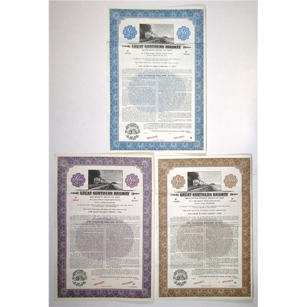 Great Northern Railway Equipment Trust, 1957 to 1958 Specimen Coupon Bond Trio