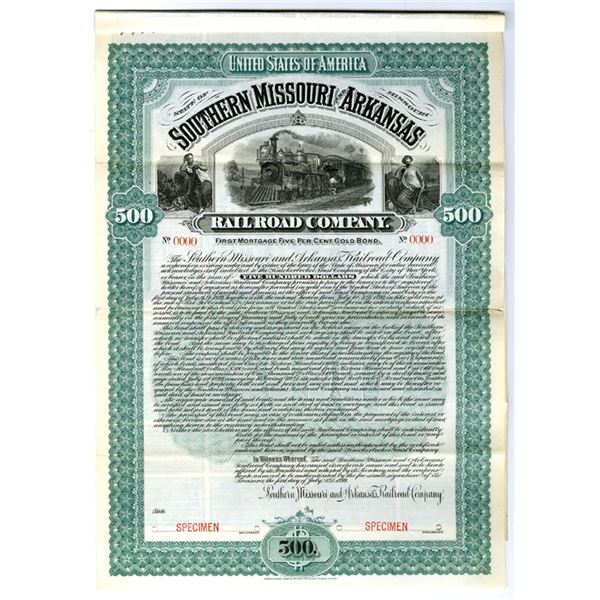 MO. Southern Missouri and Arkansas Railroad Co., 1899, Specimen Coupon Bond