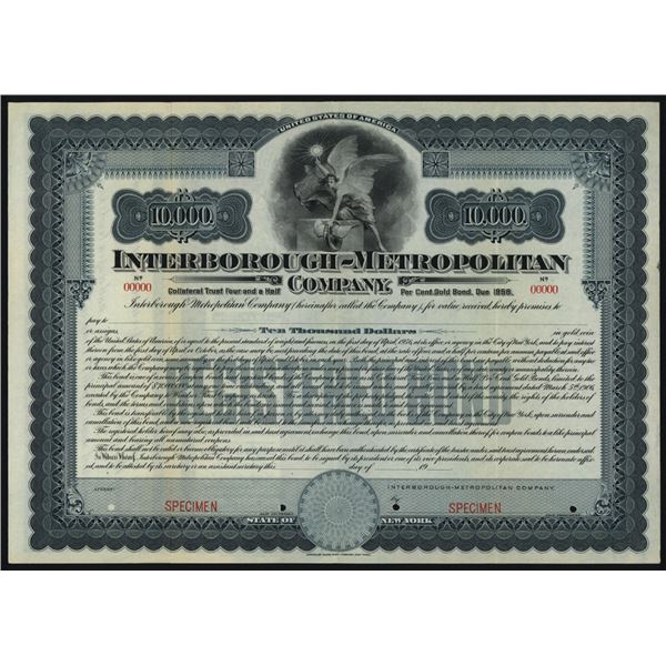 NY. Interborough-Metropolitan Co., 1906, Specimen Registered Gold Bond, Founded by August Belmont, J