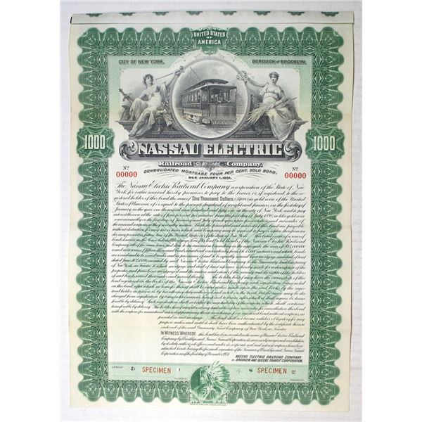 NY. Nassau Electric Railroad Co., 1931, Specimen Gold Coupon Bond