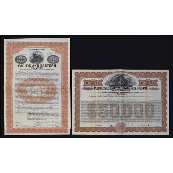 OR. 1909, Pacific and Eastern Railway, and 1922, Portland Railway, Light and Power Co., Specimen Bon
