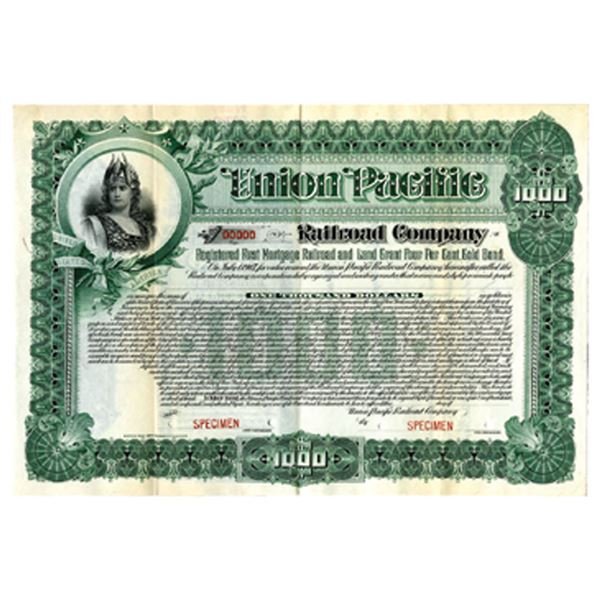 Utah. Union Pacific Railroad Co., 1907 Specimen Registered Gold Bond