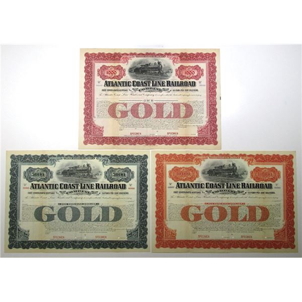 Southern States. Atlantic Coast Line Railroad Co., 1904. Registered Specimen Bond Trio.