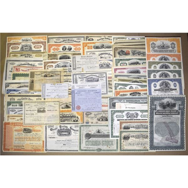 Railroad Stock and Bond Assortment, ca.1850s to 1960s,