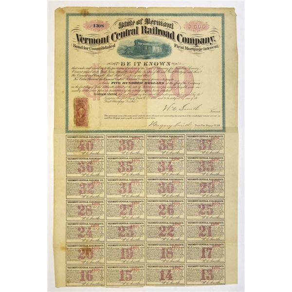 VT. Vermont Central Railroad Co., 1866, Unissued Bond.