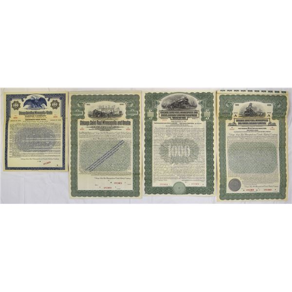 WI. Chicago, Saint Paul, Minneapolis & Omaha Railway Co., 1912 to 1935, Specimen Bond Quartet.