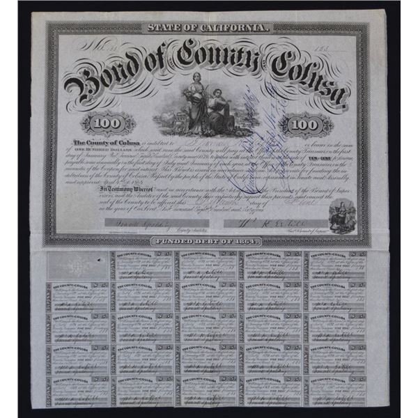 CA. Bond of County of Colusa, 1864, I/C Coupon Bond.