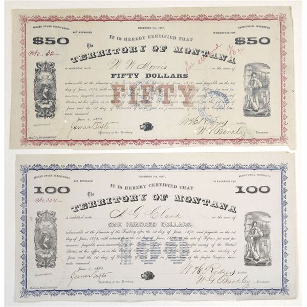 Montana Territory. Territory of Montana, 1868, I/C Coupon Bond Pair.