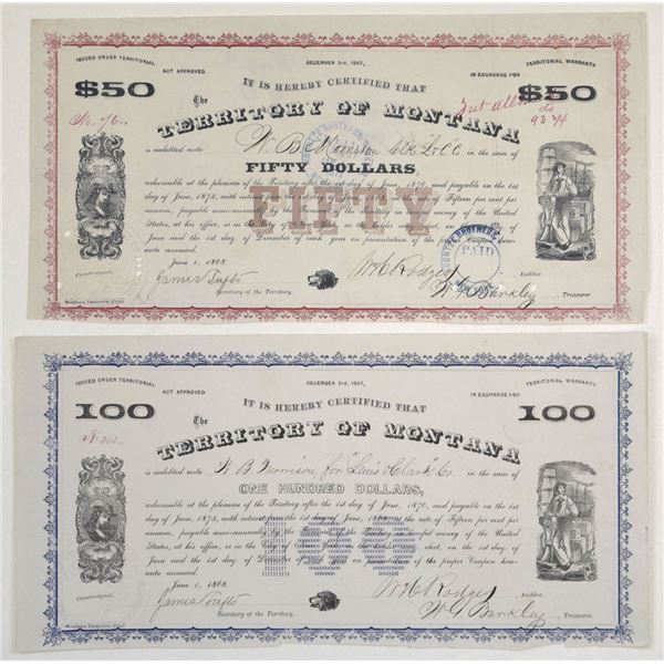 Montana Territory. Territory of Montana, 1868, I/C Coupon Bond Pair.