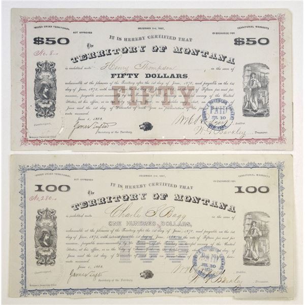 Montana Territory. Territory of Montana, 1868, I/C Coupon Bond Pair.