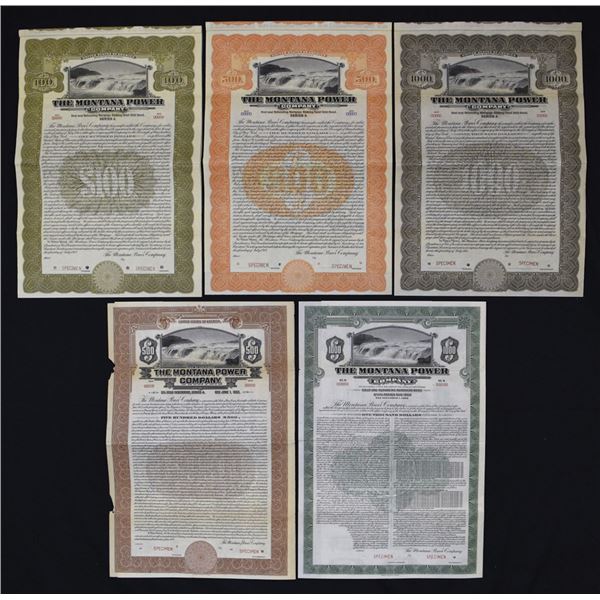 Montana Power Co., 1913, 1927 and 1936, Assortment of Specimen Bonds