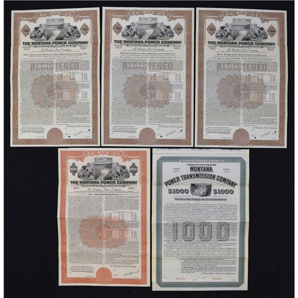 Montana Power Transmission Co. & Montana Power Co., 1903-45, Assortment of Specimen Bonds