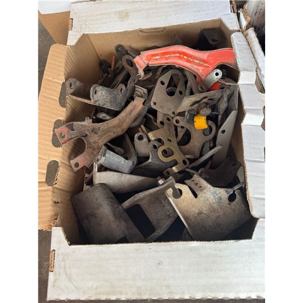 box of assorted scrap metal parts, likely from various machinery or vehicles.