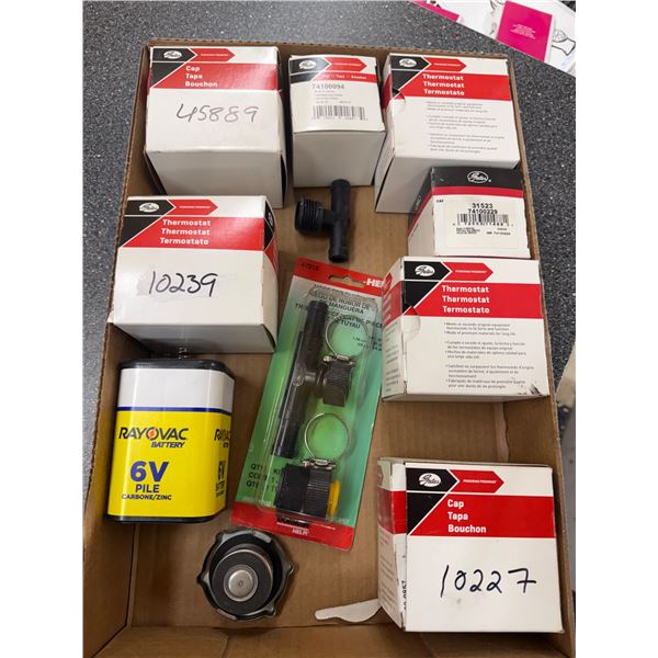 Thermostats, battery, hose, tea, flush kit, etc.