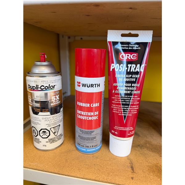 Slip gear oil, adhesive, rubber, care, and plastic and vinyl restore coat