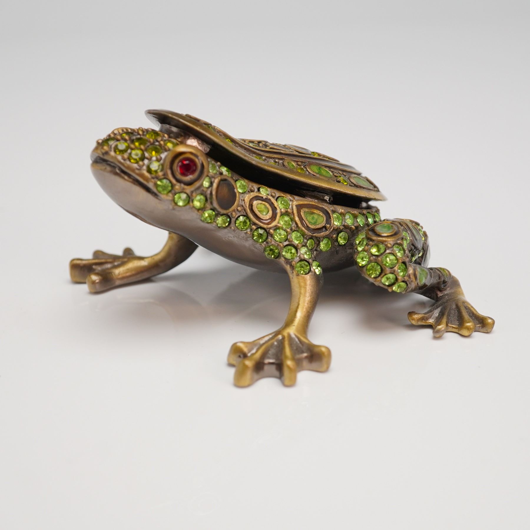 Decorative Cast Metal and Rhinestone Seated Frog Trinket Box