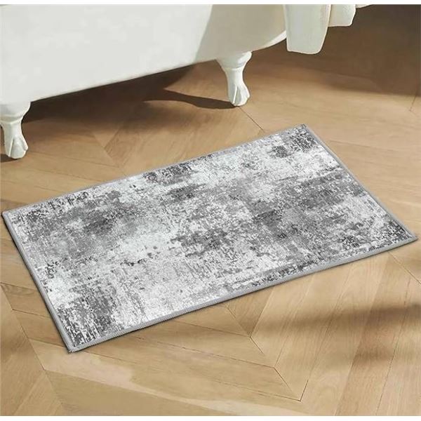 Modern Abstract Area Rug, 2’x3′, Grey, Machine Washable