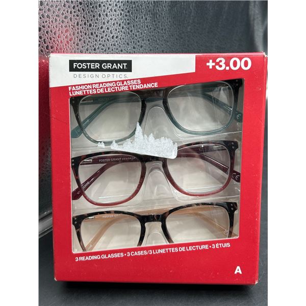 Foster Grant +3.00 Fashion Reading Glasses, Set of 3 with Cases