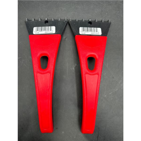 Two Red Plastic Handheld Scrapers