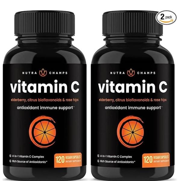 NutraChamps (2 Pack) Vitamin C 1000mg with Elderberry, Citrus Bioflavonoids & Rose HIPS – 1