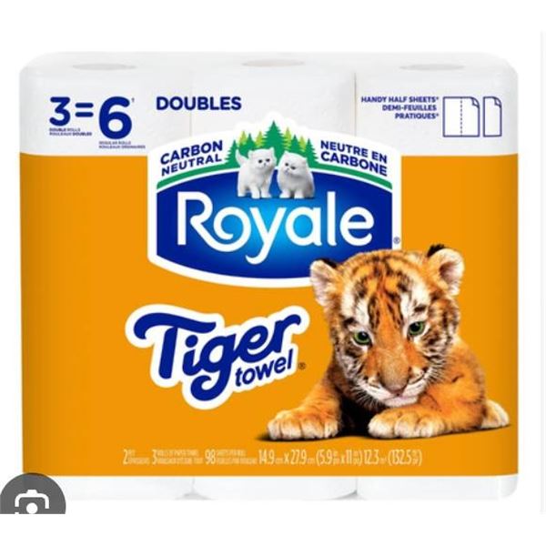 Royale Tiger Towel Double Roll Paper Towels 3 = 6 Rolls