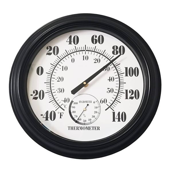 Indoor Outdoor Thermometer Large 12 Inch Wall Thermometer-Hygrometer Waterproof Does not Require Bat