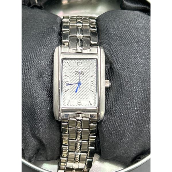 Point Zero Women’s Rectangular Silver-Tone Watch With Link Bracelet