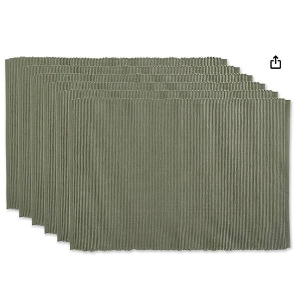 DII Basic Everyday Ribbed Tabletop 100% Cotton, Placemat Set, 13×19, Artichoke, 6 Piece