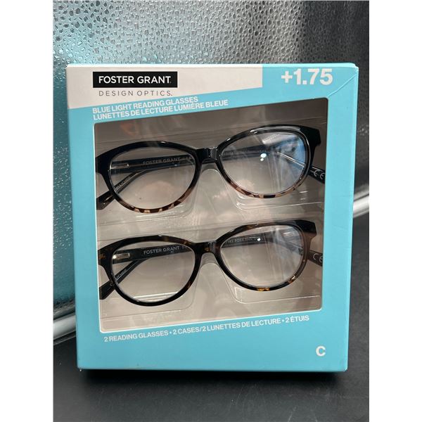 Foster Grant Blue Light Reading Glasses +1.75 with Two Cases