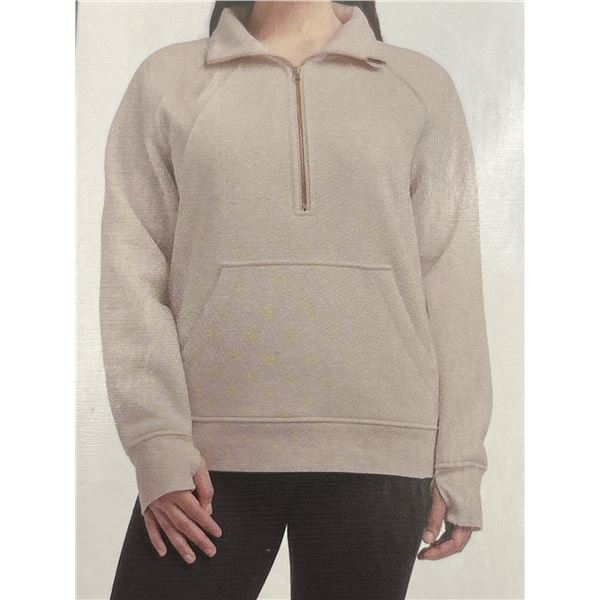 Women’s Beige Quarter-Zip Pullover Sweatshirt, Size L/G