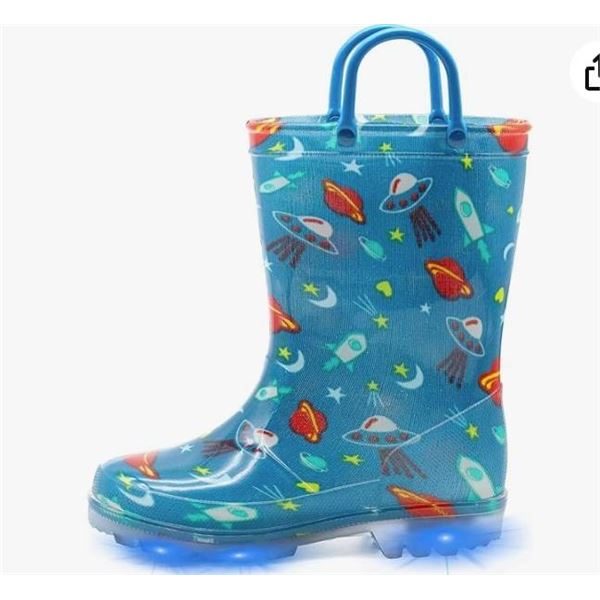 EUXTERPA Kids Toddler Light Up Rain Boots Boys Girls Waterproof Patterns and Glitter Boots with Easy