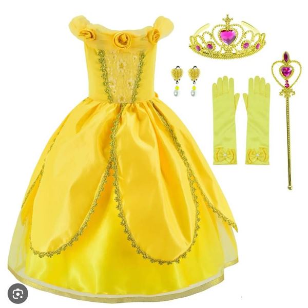 8-9 Years Princess Belle Style Costume with Accessories,