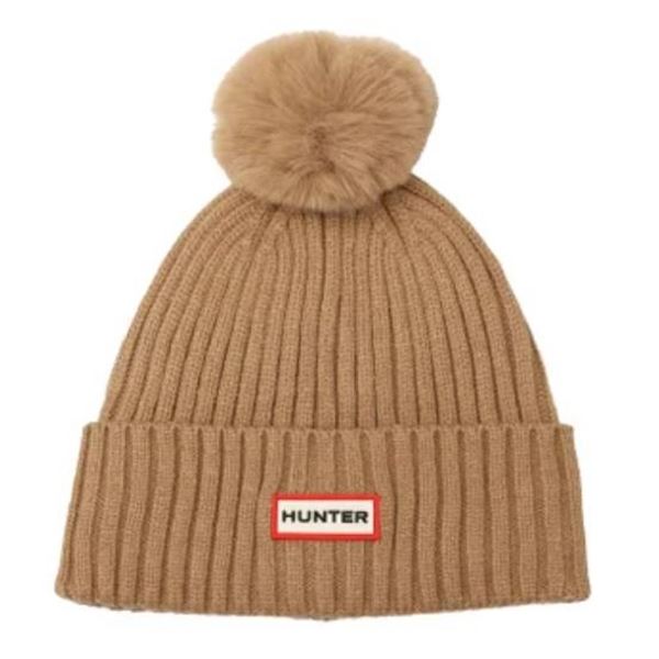 Hunter Ribbed Cuff Beanie with Pom-Pom in Brown
